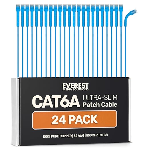 Everest Ultra Slim Cat6a Ethernet Patch Cables 3ft Blue by EverestMediaSolutions