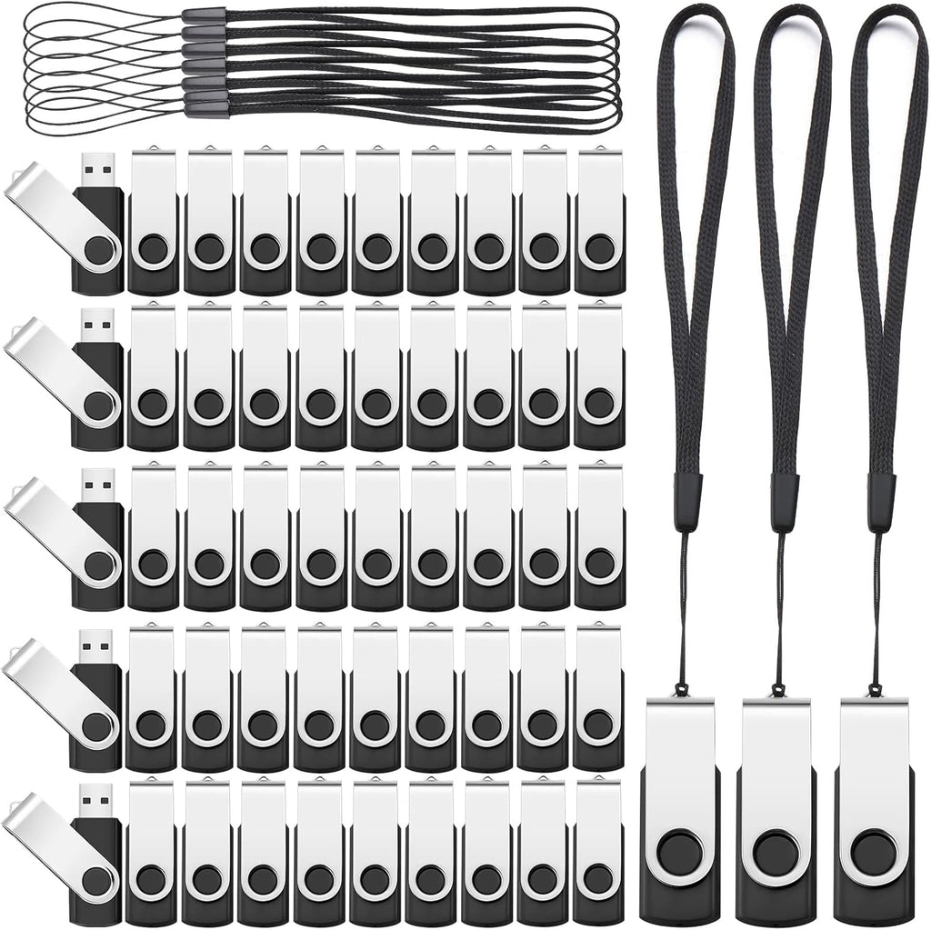Aoriher 50 Pack USB 2.0 Flash Drives Bulk, Portable USB Thumb Drives with Lanyards, Swivel Flash Drives Thumb Drives for Office School Data Storage (512MB)