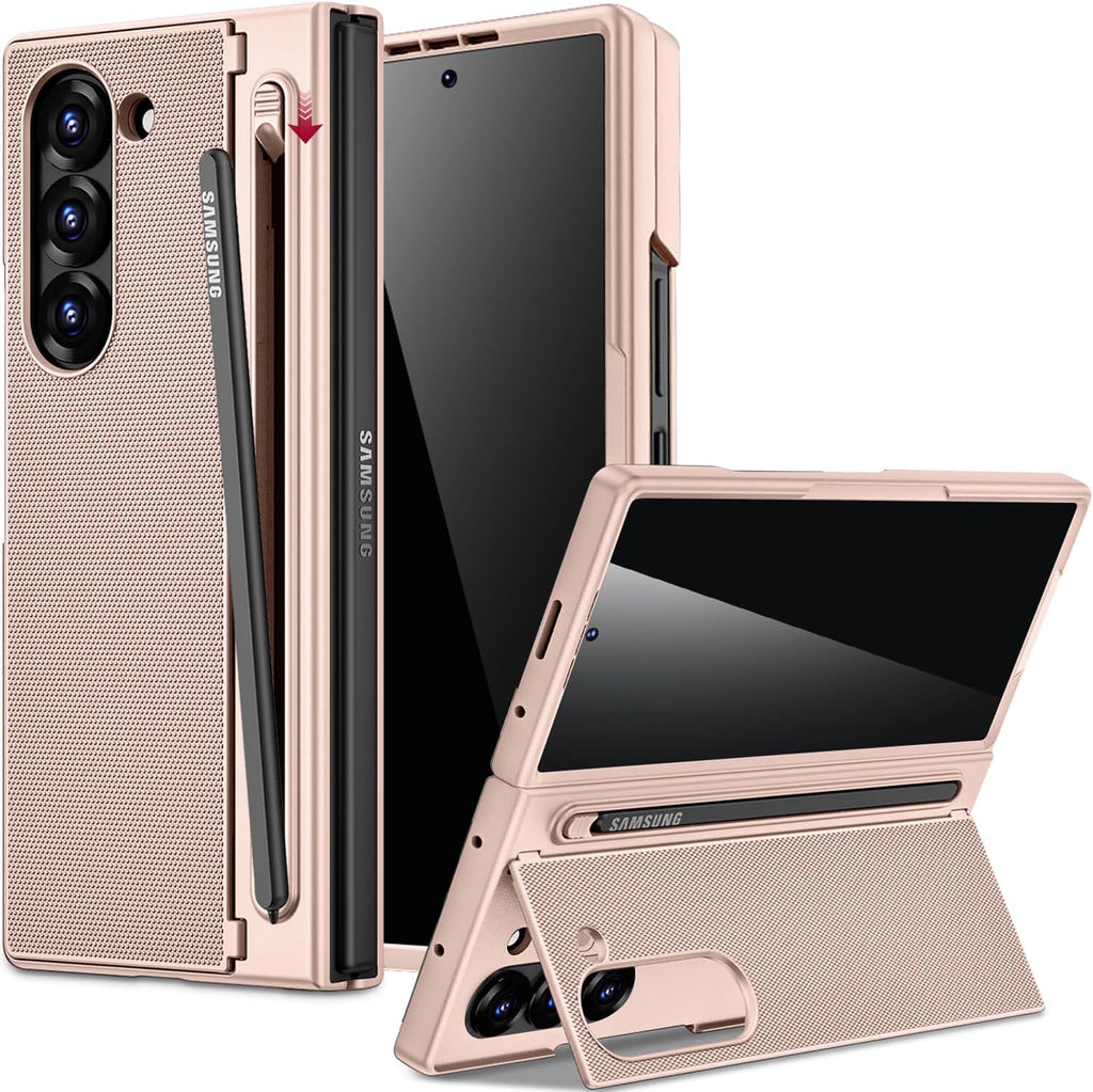 Miimall for Samsung Galaxy Z Fold 6 Case with S Pen Holder Slot [Military Grade Drop][Built-in Privacy Screen & Invisible Kickstand] Slim Thin Protective Phone Case for Galaxy Z Fold 6 5G Cover Gold