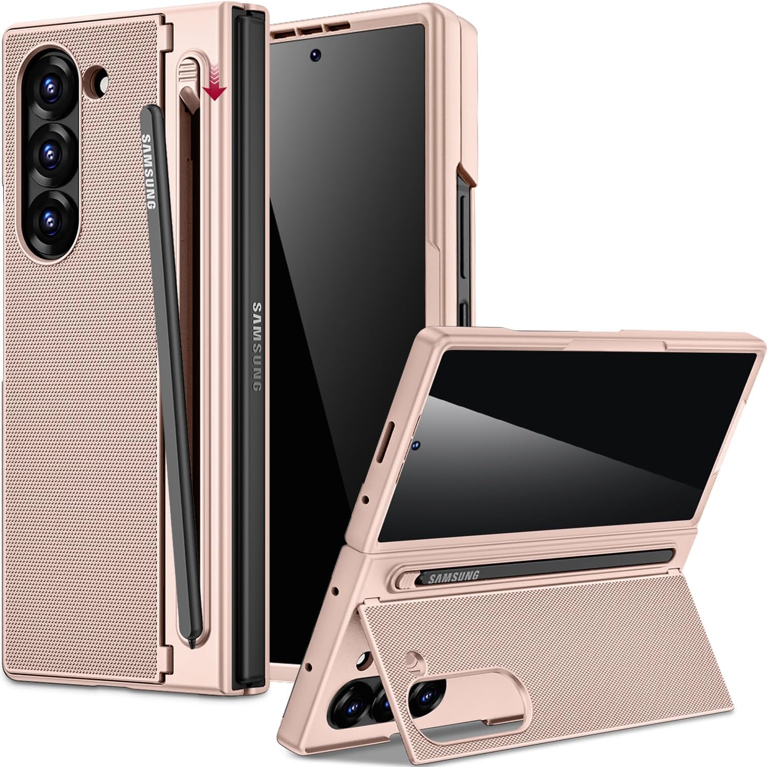 Miimall for Samsung Galaxy Z Fold 6 Case with S Pen Holder Slot [Military Grade Drop][Built-in Privacy Screen & Invisible Kickstand] Slim Thin Protective Phone Case for Galaxy Z Fold 6 5G Cover Gold