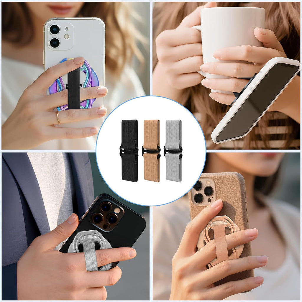 RESPECTED-BRO-3-PCS-Elastic-Strap for Magnetic Phone Grip Stand with Finger Strap, 4-in-1 Magnetic Ring Holder, Kickstand and Elastic Strap for Smartphones (Rose Gold)