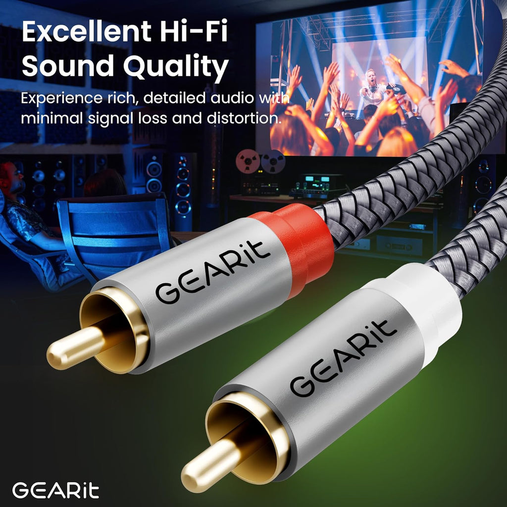 GEARit RCA Cable (15FT) 2RCA Male to 2RCA Male Stereo Audio Cables Shielded Braided RCA Stereo Cable for Home Theater, HDTV, Amplifiers, Hi-Fi Systems, Car Audio, Speakers, 15 Feet