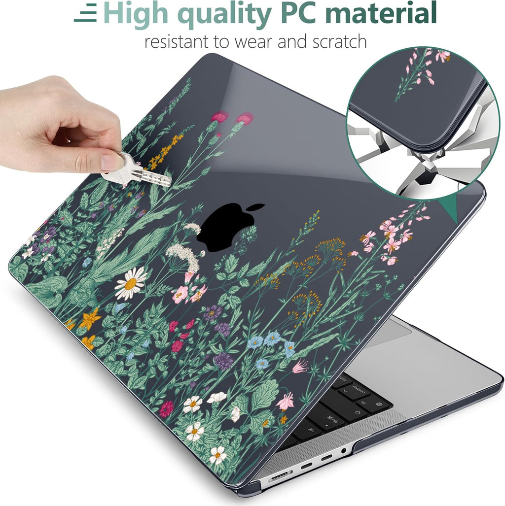 DONGKE for M4 MacBook Pro 16 Inch Case 2024 2023 2021 A3403 A3186 M3 A2991 M2 A2780 M1 A2485 Pro/Max Chip, Plastic Hard Shell Case & Keyboard Cover for Mac Pro 16 with Touch ID, Black Garden Florals