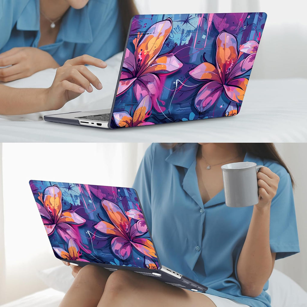 Mektron Case for 2025 MacBook Pro 16" M4 A3403 A3186 M3 A2991 M2 A2780 M1 A2485 (2021/2023/2024) Pro/Max with Touch ID, Hard Shell Plastic Laptop Cover Keyboard Cover, Graffiti Flower