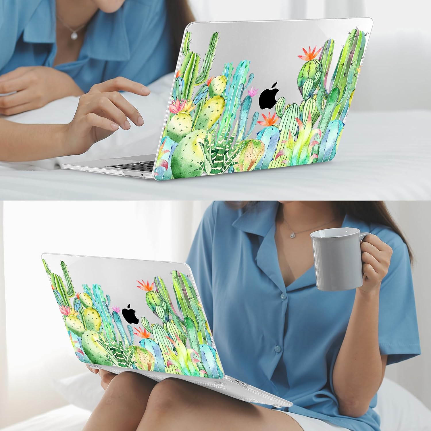 Mektron for MacBook Air 13 Case A1466/A1369 (2010-2017 Release), Snap-on Plastic Hard Shell Cover for MacBook Air 13.3 inch with Keyboard Cover,Watercolor Cactus