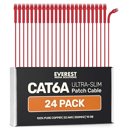 Everest Ultra Slim Cat6a Ethernet Patch Cables 5ft Red by EverestMediaSolutions