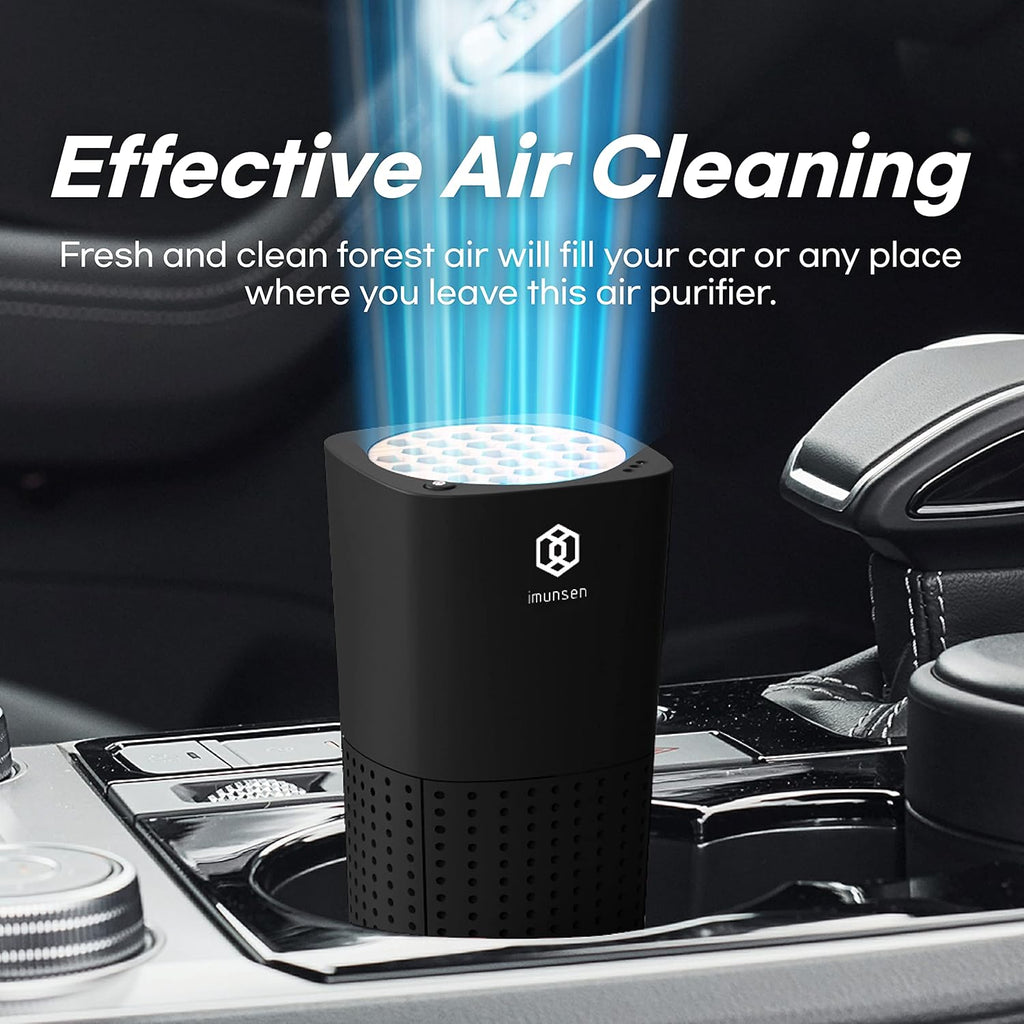 IMUNSEN M-003B True HEPA 13 Filter Air Purifier for Car, Desk, and Office with Carbon Deodorization Filter, 4-Stage Filtration, Smoke, Odors, Allergens, USB Port 5V, Made in Korea - Black