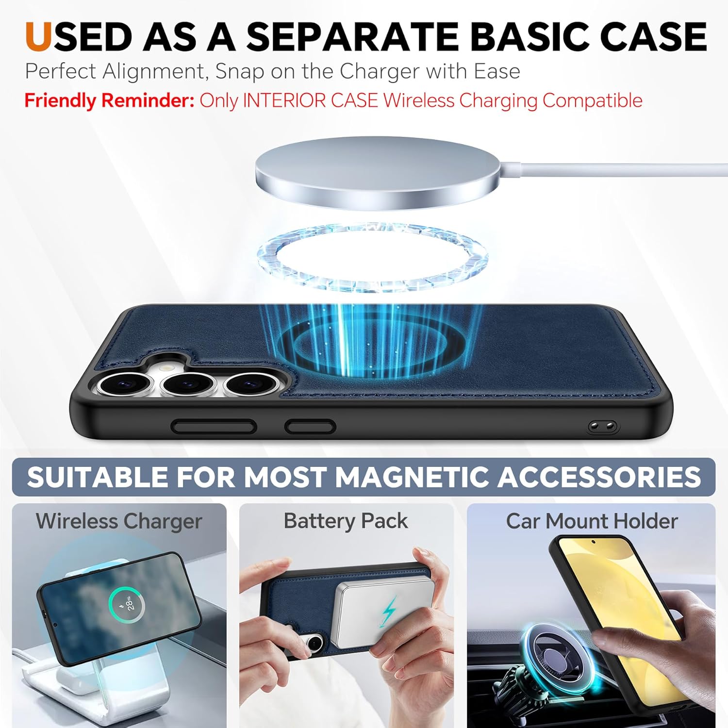 TUCCH Case for Galaxy S25 Plus, [Detachable] 2 in 1 Magnetic PU Leather Wallet with Wrist Strap RFID Blocking [Wireless Charging] 4 Card Slot Kickstand Removable Cover for Galaxy S25 Plus, Dark Blue