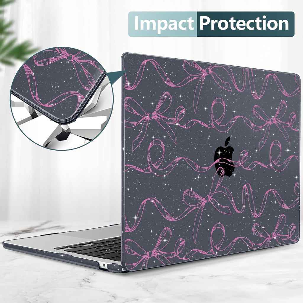 TWOLSKOO Compatible with M4 MacBook Air 15 inch Case 2025-2023 Released Model M4 A3241 M3 A3114 M2 A2941, Plastic Hard Shell & Screen Protector & Keyboard Cover & Type C Adapter, Sparkly Bows