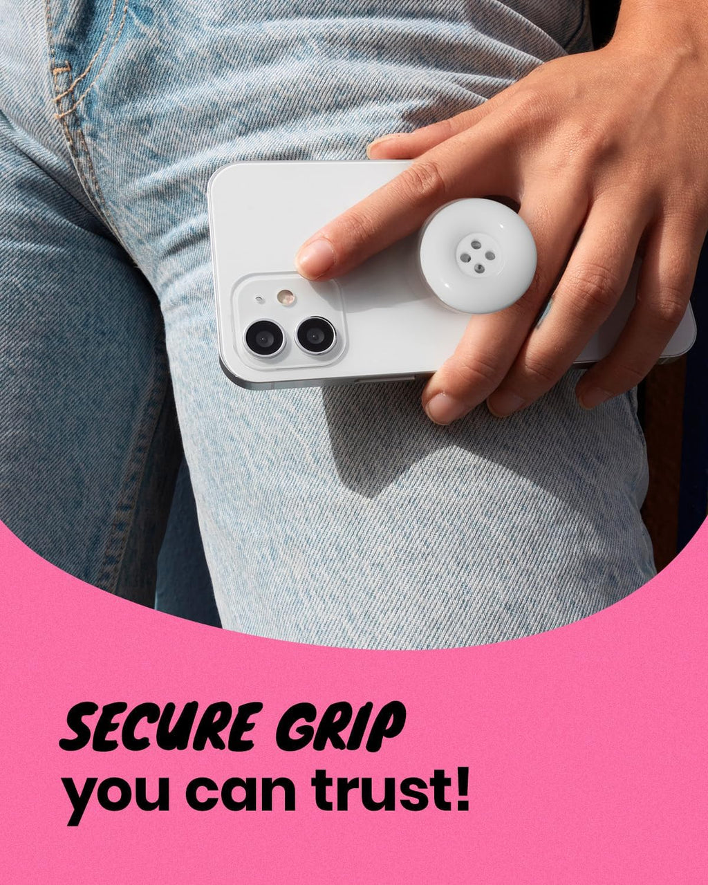 Solid Color Button Phone Grip – Minimalist Design, Durable and Lightweight, Grip and Stand for Smartphones (White, Adhesive Type)
