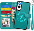 TUCCH Case for Galaxy S25 Edge, Detachable Wallet with RFID Blocking 4 Card Holder, Wireless Charging Wrist Strap Removable Stand PU Leather Flip Shockproof Phone Cover for Galaxy S25 Edge 6.7", Cyan
