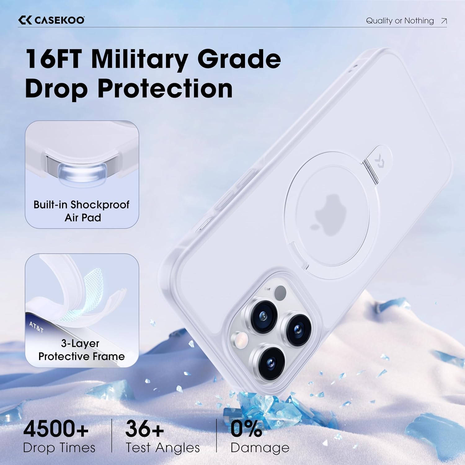 CASEKOO Designed for iPhone 13 Pro Max Case with Magnetic Invisible Stand [Military Drop Protection] [Compatible with MagSafe] Shockproof Translucent Matte Slim Promax Phone 6.7", Translucent White
