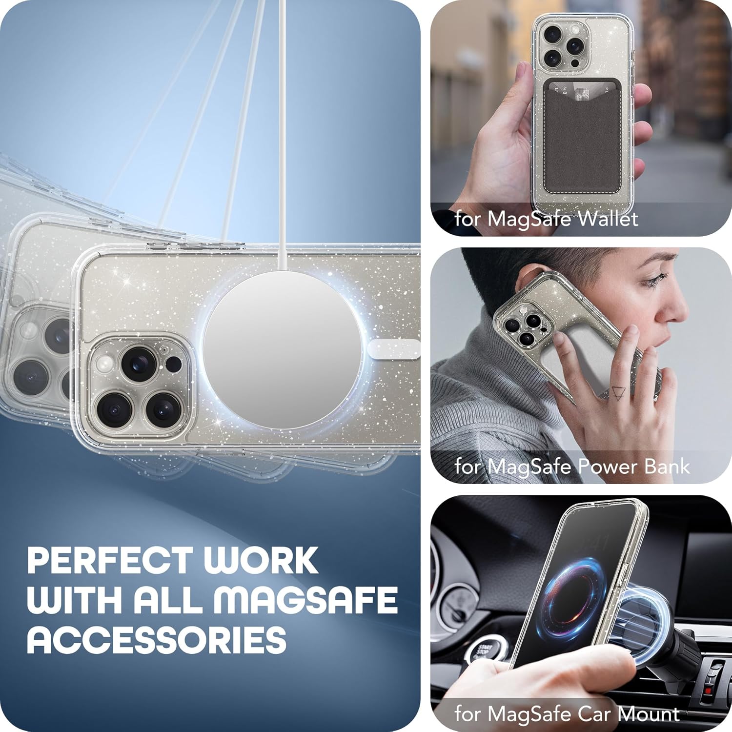 Magnetic for iPhone 15 Pro Case, Compatible with MagSafe, Built-in Privacy Screen Protector and Camera Protection, Anti Spy Full Body Dustproof Shockproof Hard Phone Case 6.1", Shiny Clear