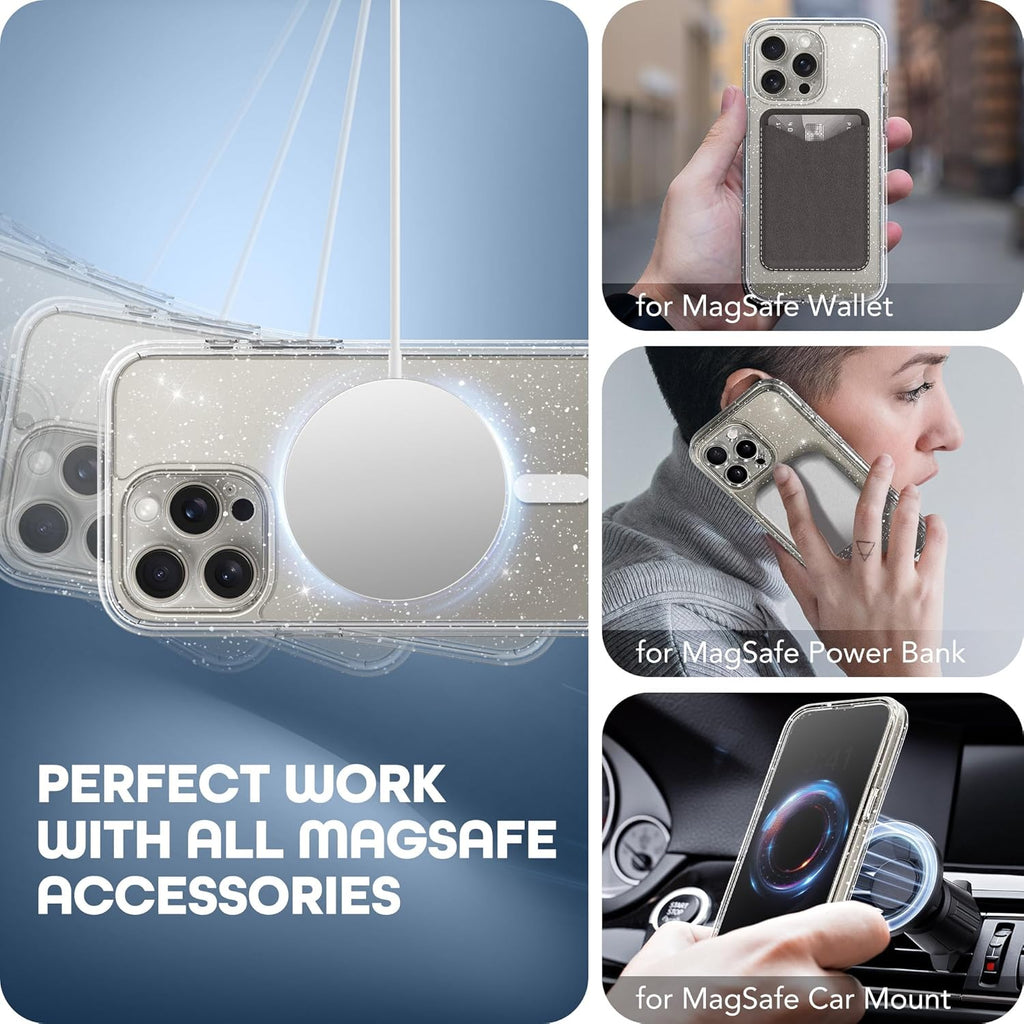 Magnetic for iPhone 15 Pro Max Case, Compatible with MagSafe, Built-in Privacy Screen Protector and Camera Protection, Anti Spy Full Body Dustproof Shockproof Hard Phone Case 6.7", Shiny Clear