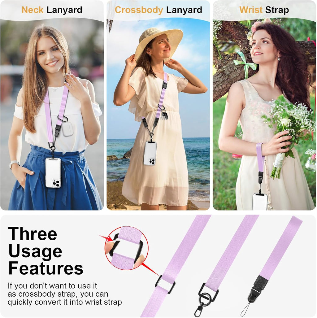 Adjustable Crossbody Phone Lanyard, Universal Phone Wrist Strap and Phone Neck Strap with Tether Tab, Phone Lanyard with Quick Release, Suitable for iPhone and Most Smartphones, Light Purple