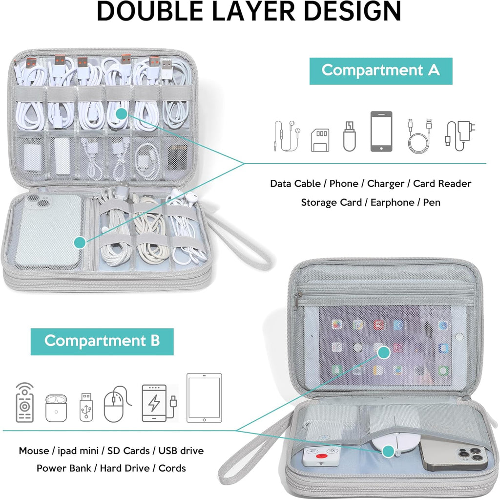 CILLA Electronics Organizer Travel, Travel Cord Organizer Case, Compact Electronics Accessories Bag for Cable, Cord, Charger, Phone