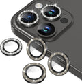 AGVEE 3+3 6 Pack for iPhone 15 Pro 6.1" / 15 Pro Max 6.7" Camera Lens Protector, Bling Diamond & Bling Glitter Metal Ring 9H Tempered HD Glass Camera Protector Cover Film, Bling-Black