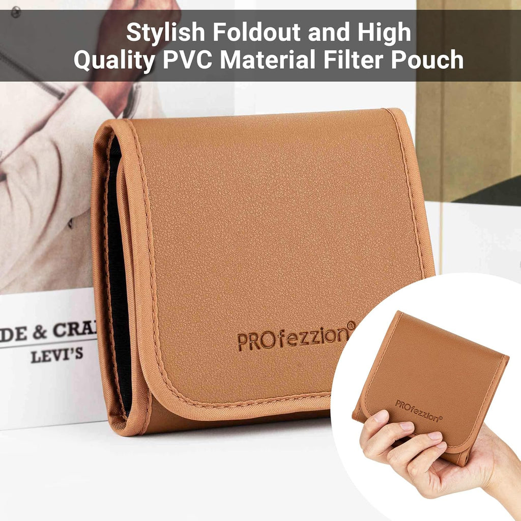 PROfezzion 3-Pocket Foldout Filter Pouch for 82mm Camera Lens Round Filter, Shock Resistant & Anti Scratch Photography Filter Case, Filter Carry Case with Microfiber Cleaning Cloth