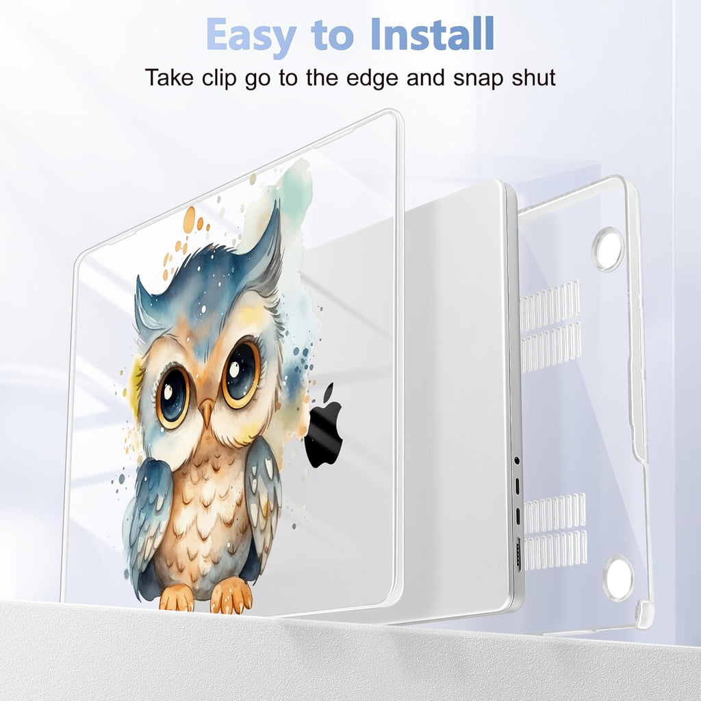for MacBook Pro 16 inch Case 2021 2022 2023 2024 Release A3186 A3403 M4 A2991 M3 A2780 M2 A2485 M1 Pro/Max, Hard Shell Case with Screen Protector & Keyboard Cover, Cute owl