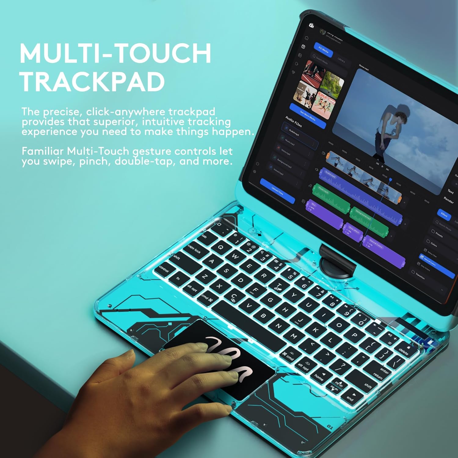 GUSGU Transparent Case with Wireless Keyboard for iPad 11th Gen 11-in.(A16, 2025), 2022 iPad 10th Gen 10.9-in, 7 Colors Backlight, Trackpad, 360°Rotating Stand, Tech Style