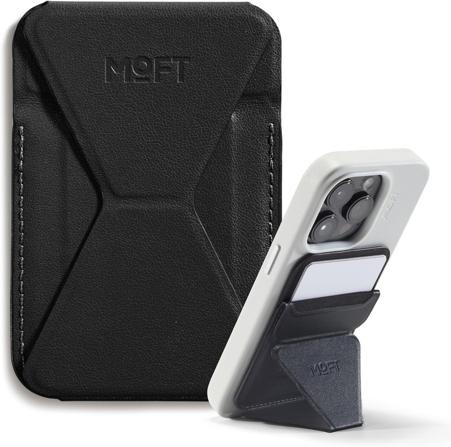 MOFT Magnetic Wallet Stand Compatible with iPhone 16/15/14/13/12 Series, Angle Adjustment & Magsafe Compatible MOVAS Phone Stand,Jet Black