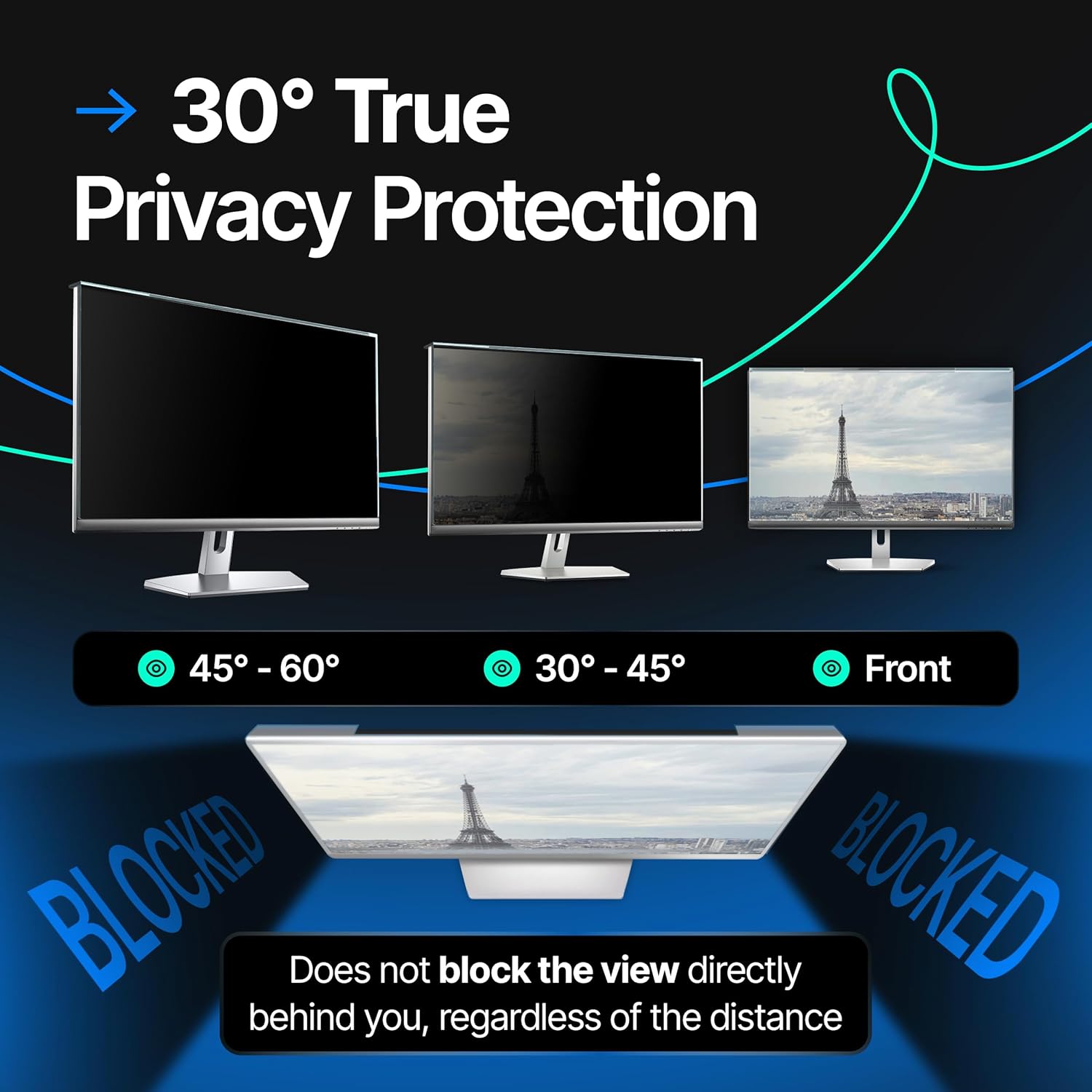 Acrylic 23 Inch Computer Privacy Screen Filter for Widescreen Computer Monitors - 20.6" x 12" (524 x 306mm) - Monitor Frame Hanging Type