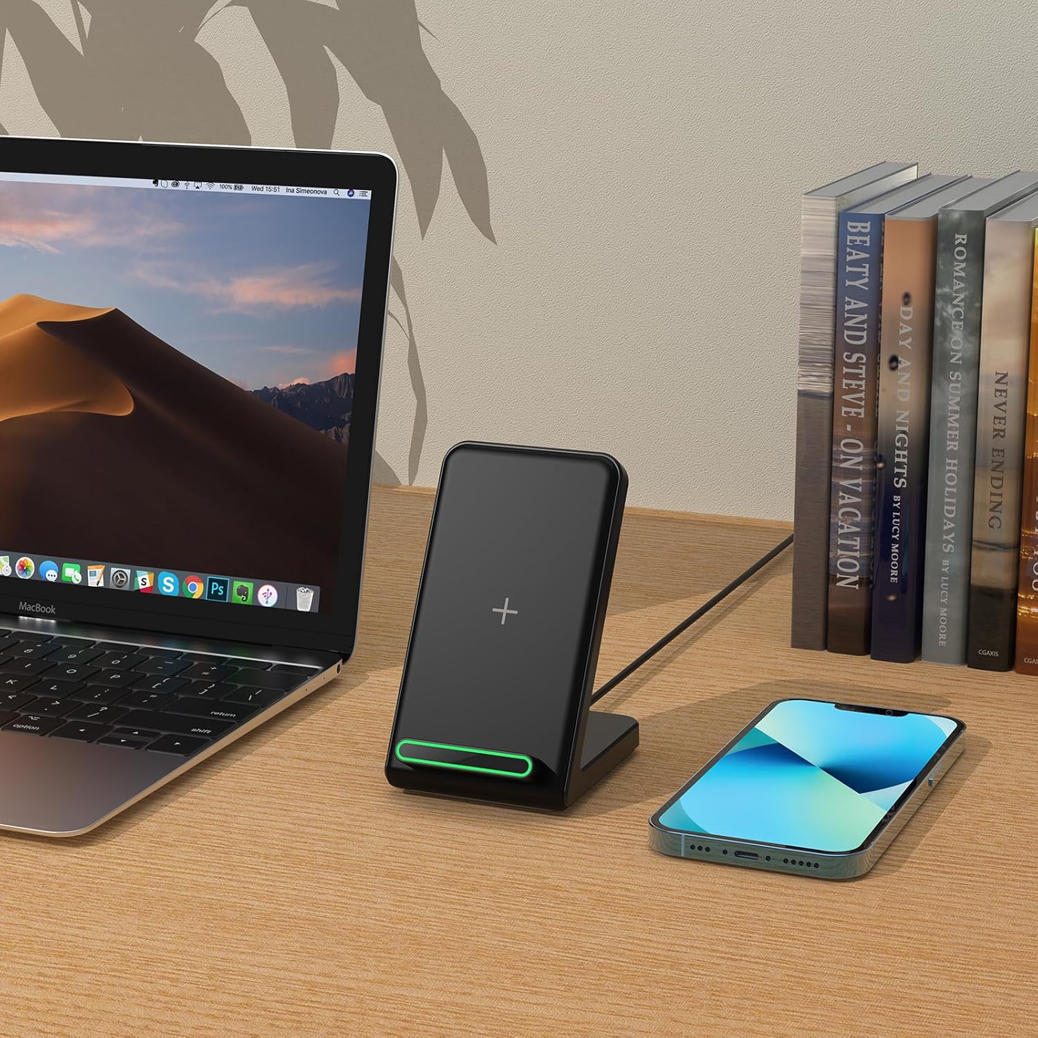 Fast Wireless Charger, 15W Wireless Charging Stand Compatible with Samsung Galaxy S24/S23/S22/S21/S20, for iPhone 16/15/14/13/12/11/XR/8, for Google Pixel 9 8 7,and More.