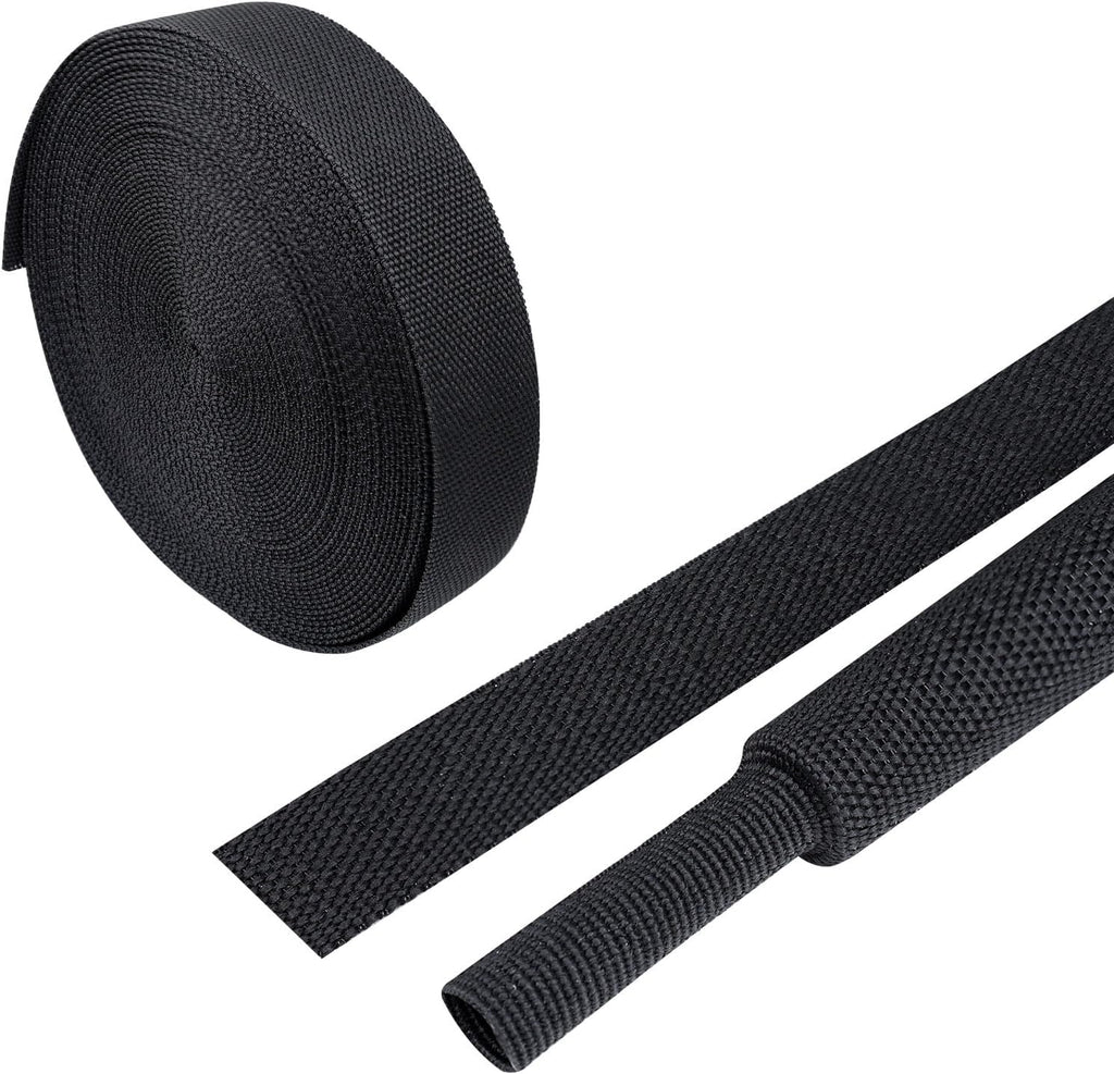 Heat Shrink Wire Loom 2:1 Shrinkable Braided Cable Sleeve 3/4 Inch ID-46ft Abrasion Protection Flexibility Fabric Wiring Harness Cover Sheath