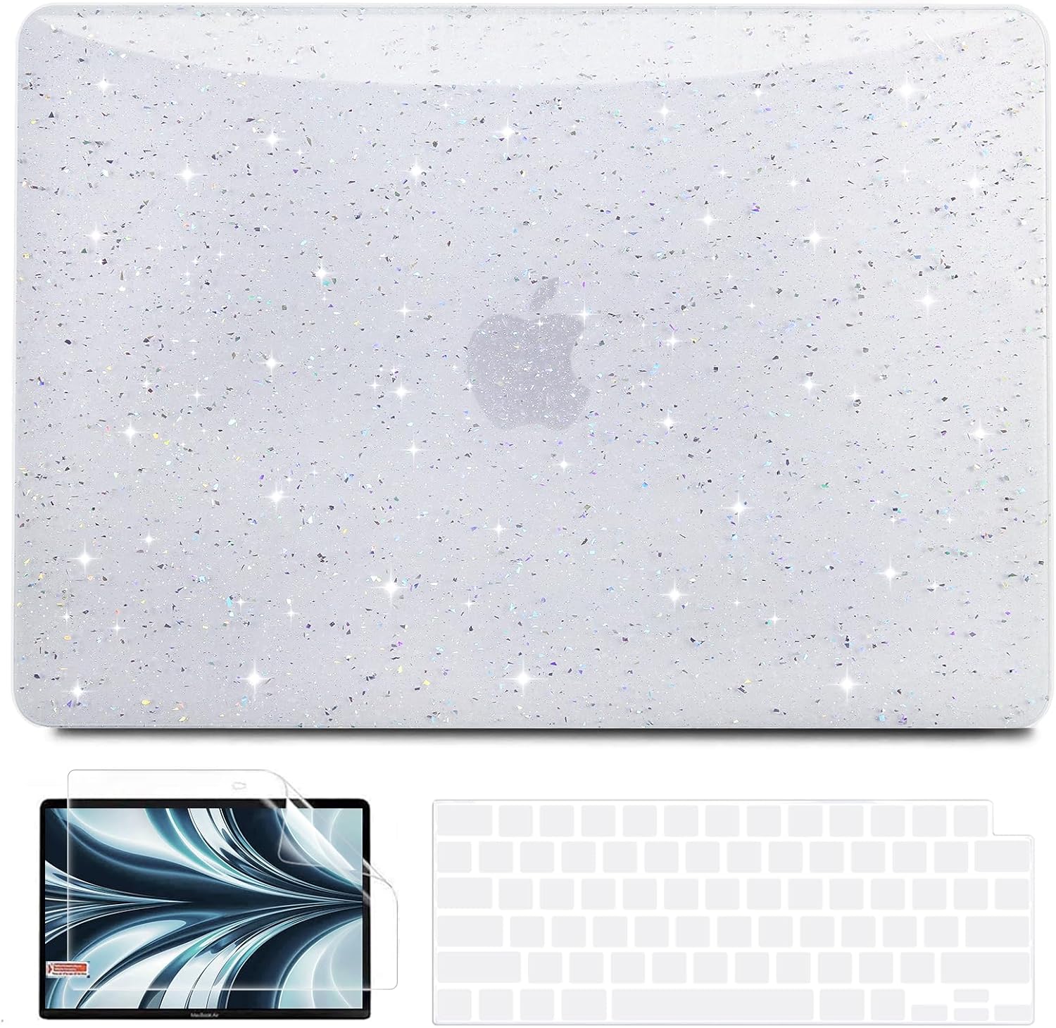 B BELK Compatible with MacBook Air 13 inch Case 2025 2024 2023 2022 M4 M3 M2 A3240 A3113 A2681, Plastic Hard Shell+Keyboard Cover+Screen Protector for MacBook Air 13.6 inch Case, Shiny Colorful Clear