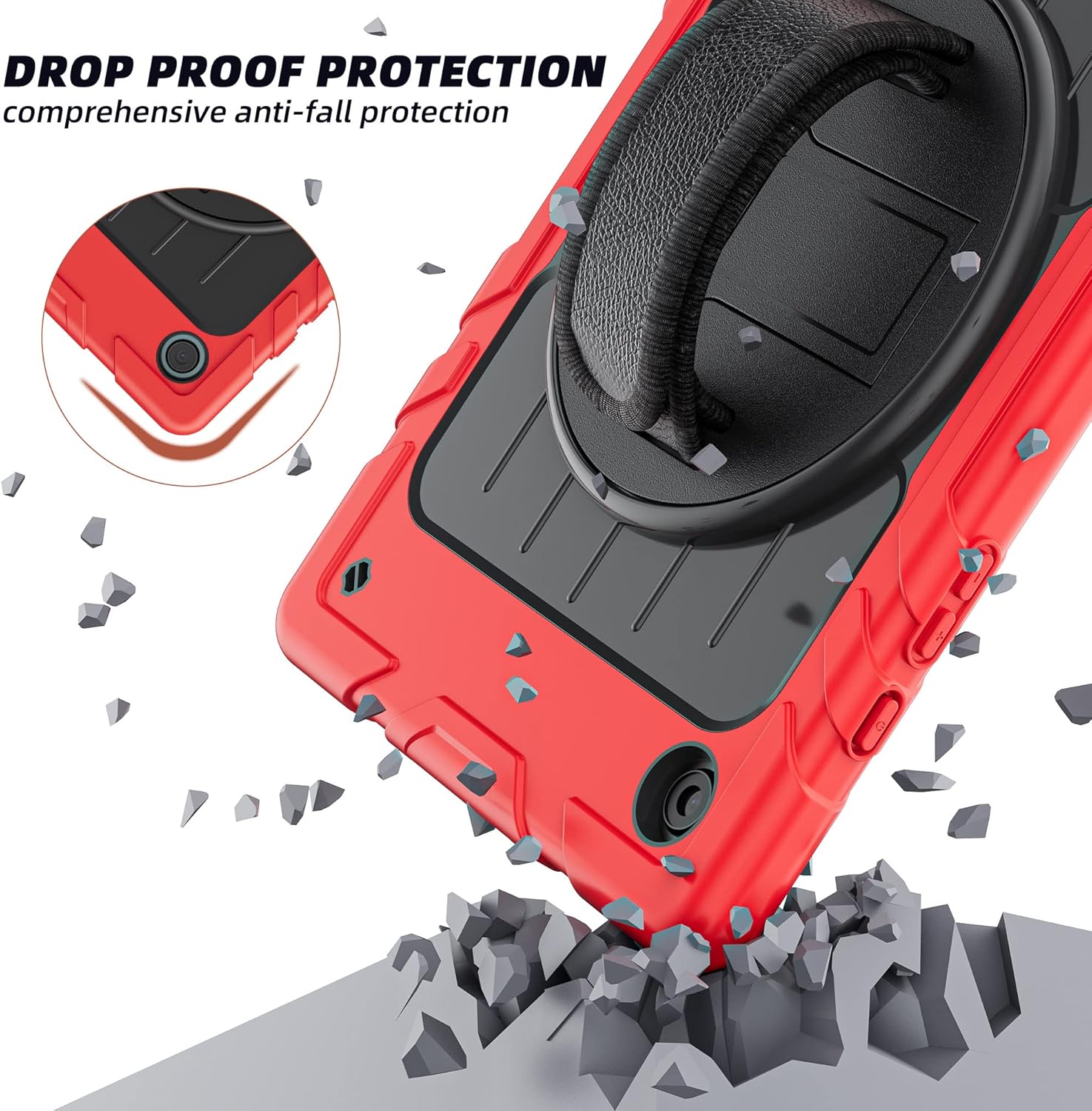 for Samsung Galaxy Tablet A8 Case 10.5 inch 2022 SM-X200/X205/X207 with Screen Protector [360 Rotating Stand] &Hand Shoulder Strap Shockproof Rugged Protective Cover|Red&Black