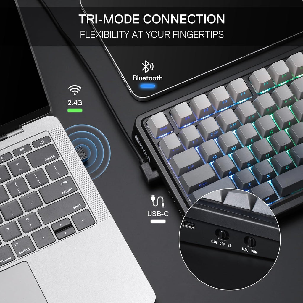 Redragon K686 PRO 98 Keys Wireless Gasket RGB Gaming Keyboard, 3-Mode PBT Mechanical Keyboard w/Hot-Swap South-Facing RGB Socket, Dedicated Knob Control & 5-Layer Noise Dampening, Gradient PBT Keycaps