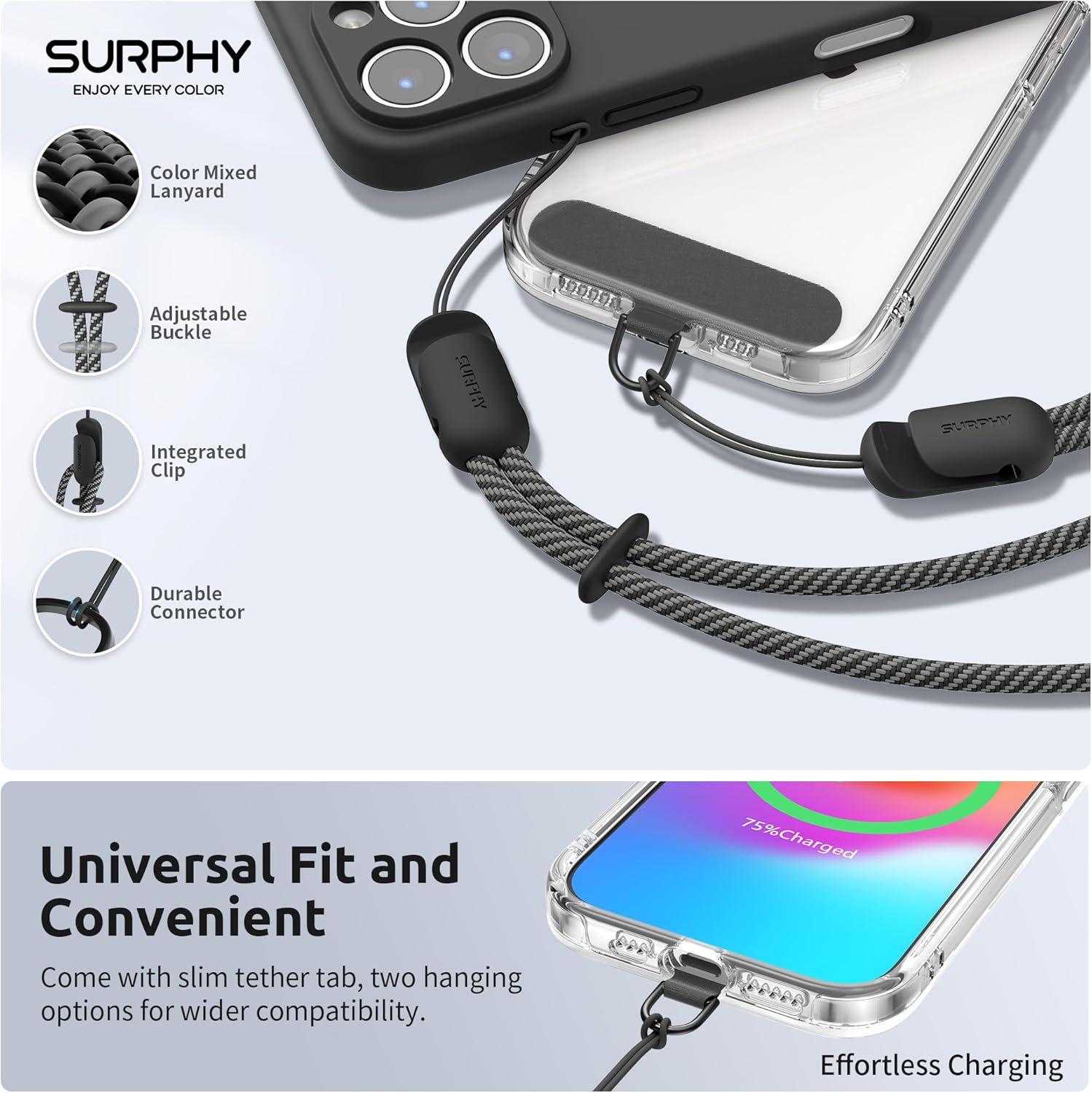 SURPHY 3 Pack Phone Wrist Strap with CellPhone Tether Tab, Cellphone Lanyard, Phone Strap with 2-Color Braided, Wrist Lanyard