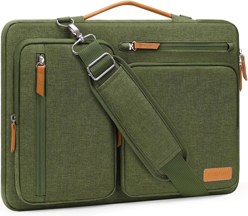 MOSISO 360 Protective Laptop Shoulder Bag,17-17.3 inch Computer Bag Compatible with MacBook, HP, Dell, Lenovo, Asus Notebook,Side Open Messenger Bag with 4 Zipper Pockets&Handle, Olive Green