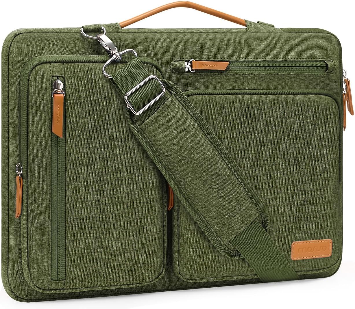 MOSISO 360 Protective Laptop Shoulder Bag,17-17.3 inch Computer Bag Compatible with MacBook, HP, Dell, Lenovo, Asus Notebook,Side Open Messenger Bag with 4 Zipper Pockets&Handle, Olive Green