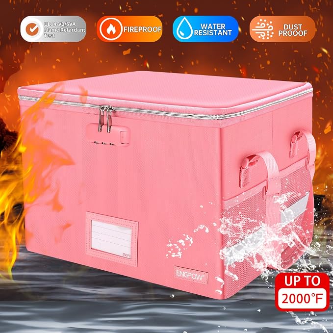 ENGPOW File Box with Lock, Fireproof Document Box with Zipper＆Pockets, - Image 3