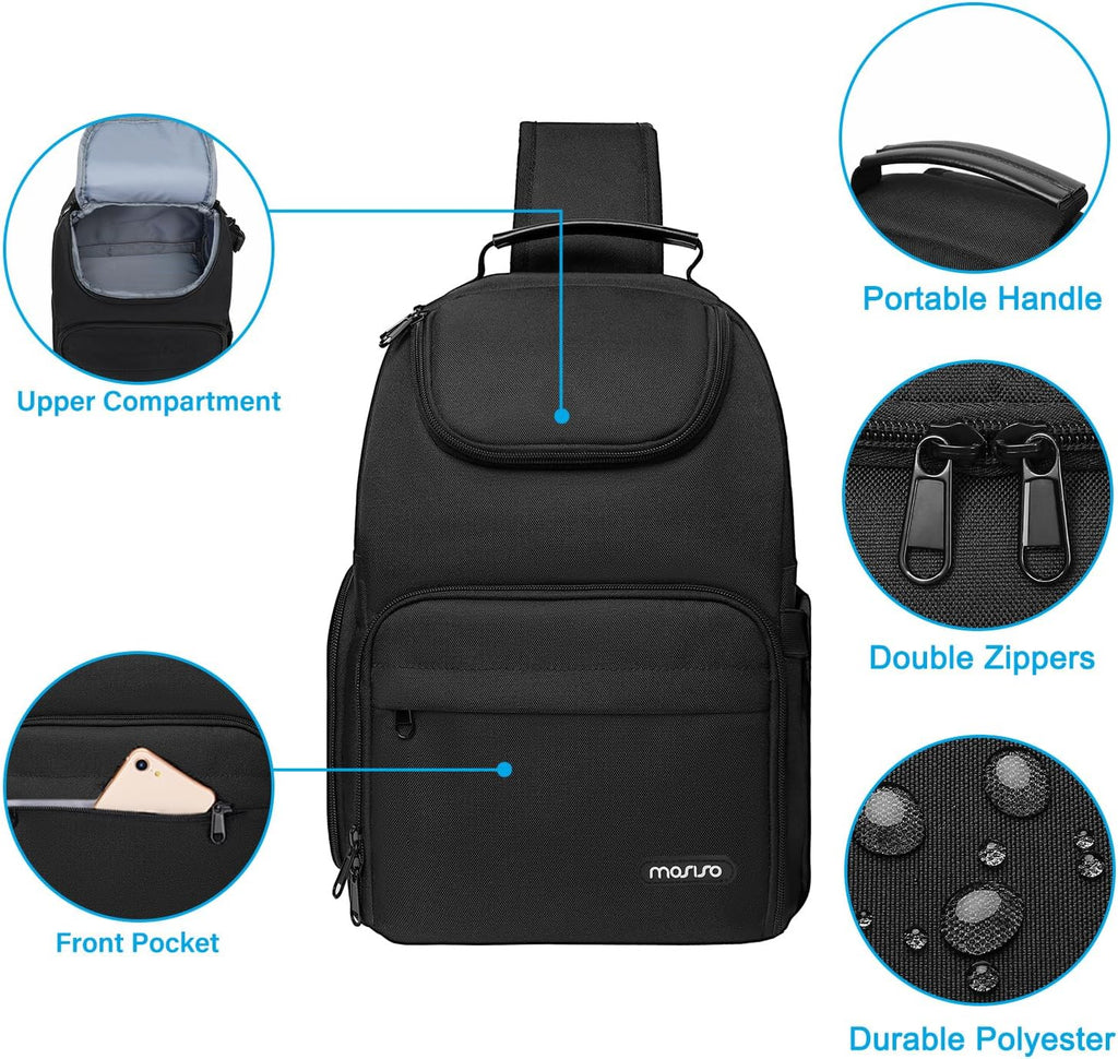 MOSISO Camera Sling Bag, DSLR/SLR/Mirrorless Camera Case Crossbody Photography Backpack with Tripod Holder&Removable Modular Inserts&PU Handle Compatible with Canon/Nikon/Sony, Black