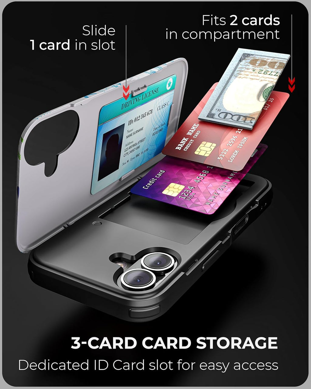 TORU CX Slim for iPhone 16 Case Wallet | Protective Shockproof Heavy Duty Cover with Hidden Card Holder & Card Slot | Mirror & Wrist Strap Included - Travel Stamps
