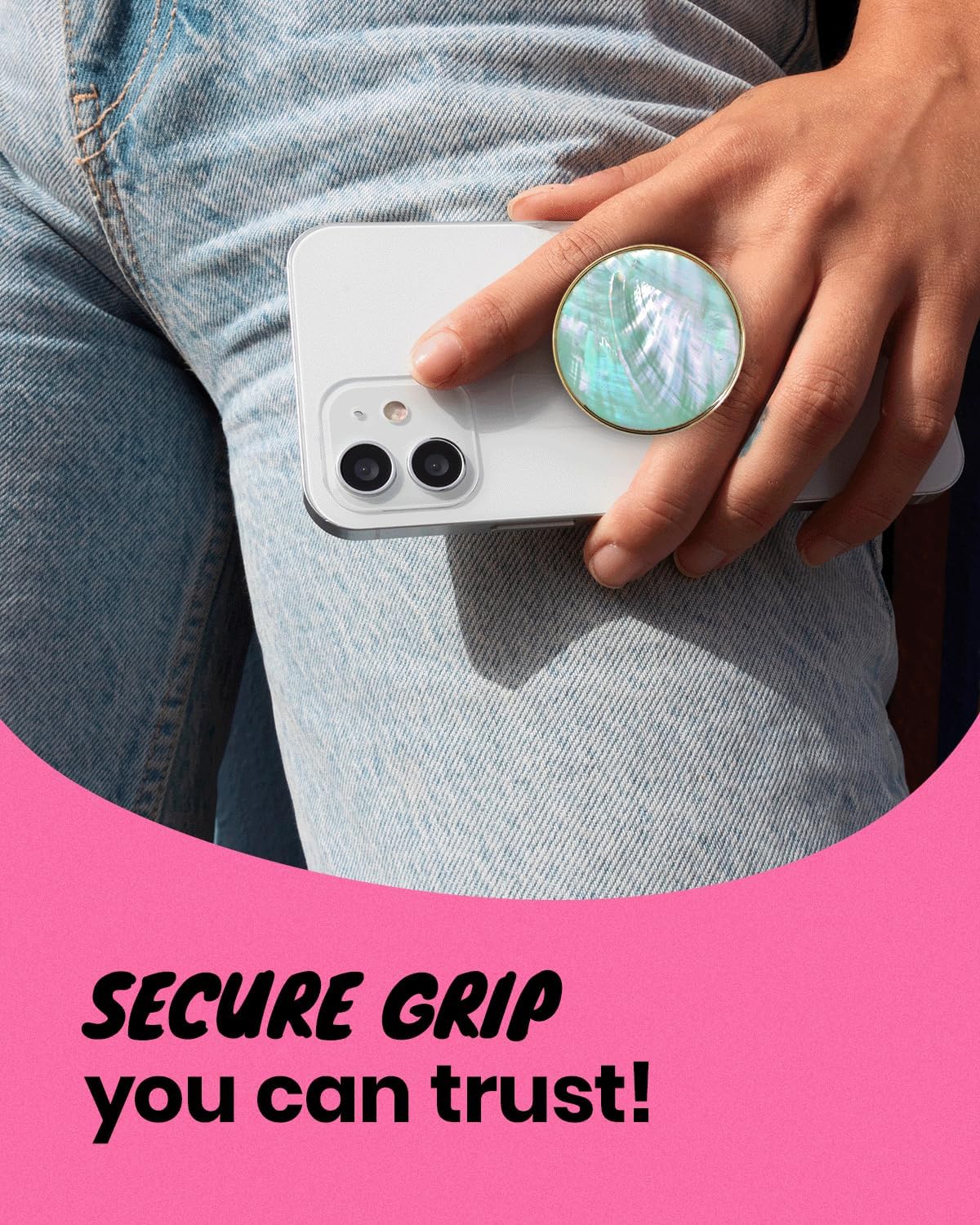 OnTheGrip Cute Natural Seashell Design Round Shape Collapsible Mobile Phone Grip Stand Holder for Smartphone Tablet Cell Phone Accessory (Aqua Blue)