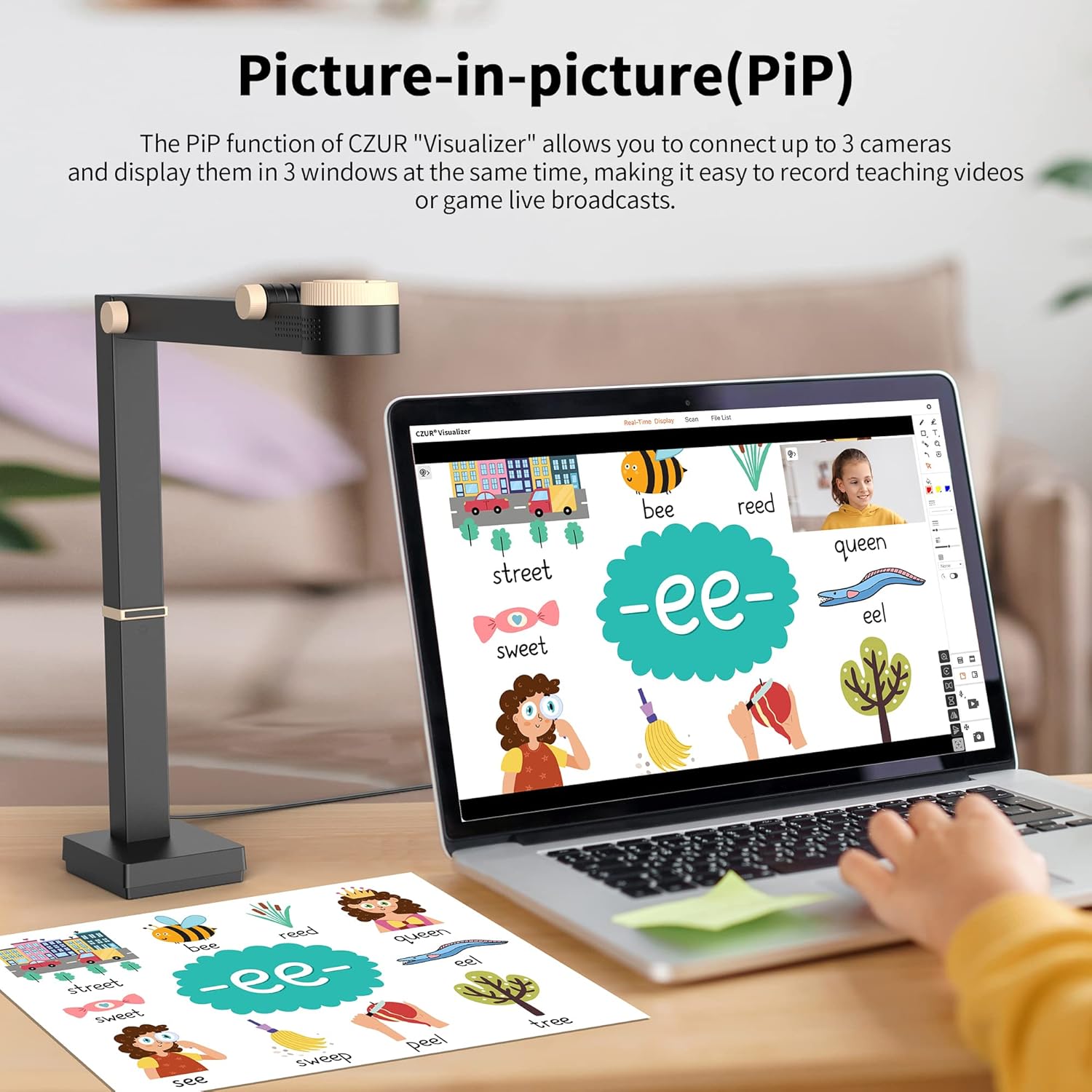 CZUR Fancy Pro 8MP USB Document Camera for Teacher, 4K Webcam with Microphone and LED Light, Up to 60fps, Auto Focus, for Remote Teaching, Live Streaming, Web Conference, for Mac and Windows