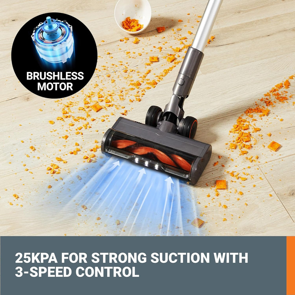 WORX 20V Cordless Stick Vacuum, Powerful Cordless Vacuum Cleaner 25Kpa High Suction for Pet Hair, Lightweight Handheld Vacuum Cleans Floors Carpet Car – Battery & Charger Included