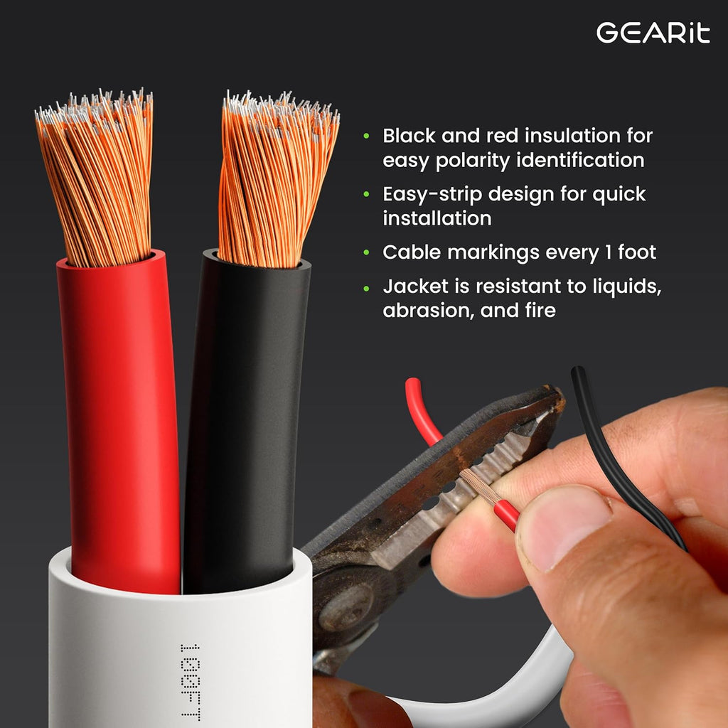 GEARit 14 Gauge Speaker Wire (200 Feet), Black Speaker Cable for Indoor Home Theater or Car Audio, CL2 Rated in-Wall Fire Safety Wire, 2 Conductors, CCA