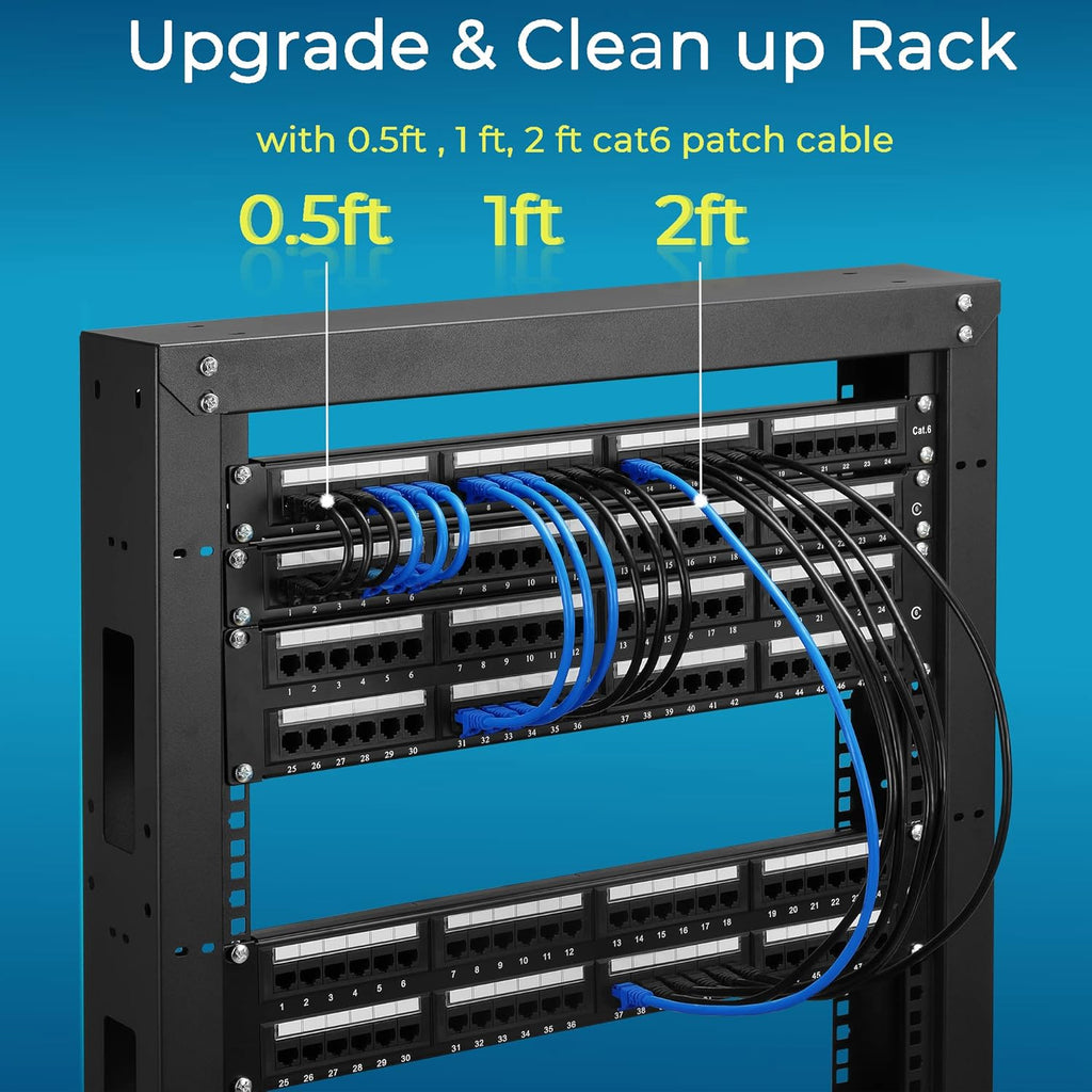 Rapink Patch Cables Cat6 1ft (48 Pack), Ethernet Patch Cable 10G, Cat 6 Patch Cable for Patch Panel to Switch, Flexiable Cat 6 Ethernet Cable with Gold Plated Black