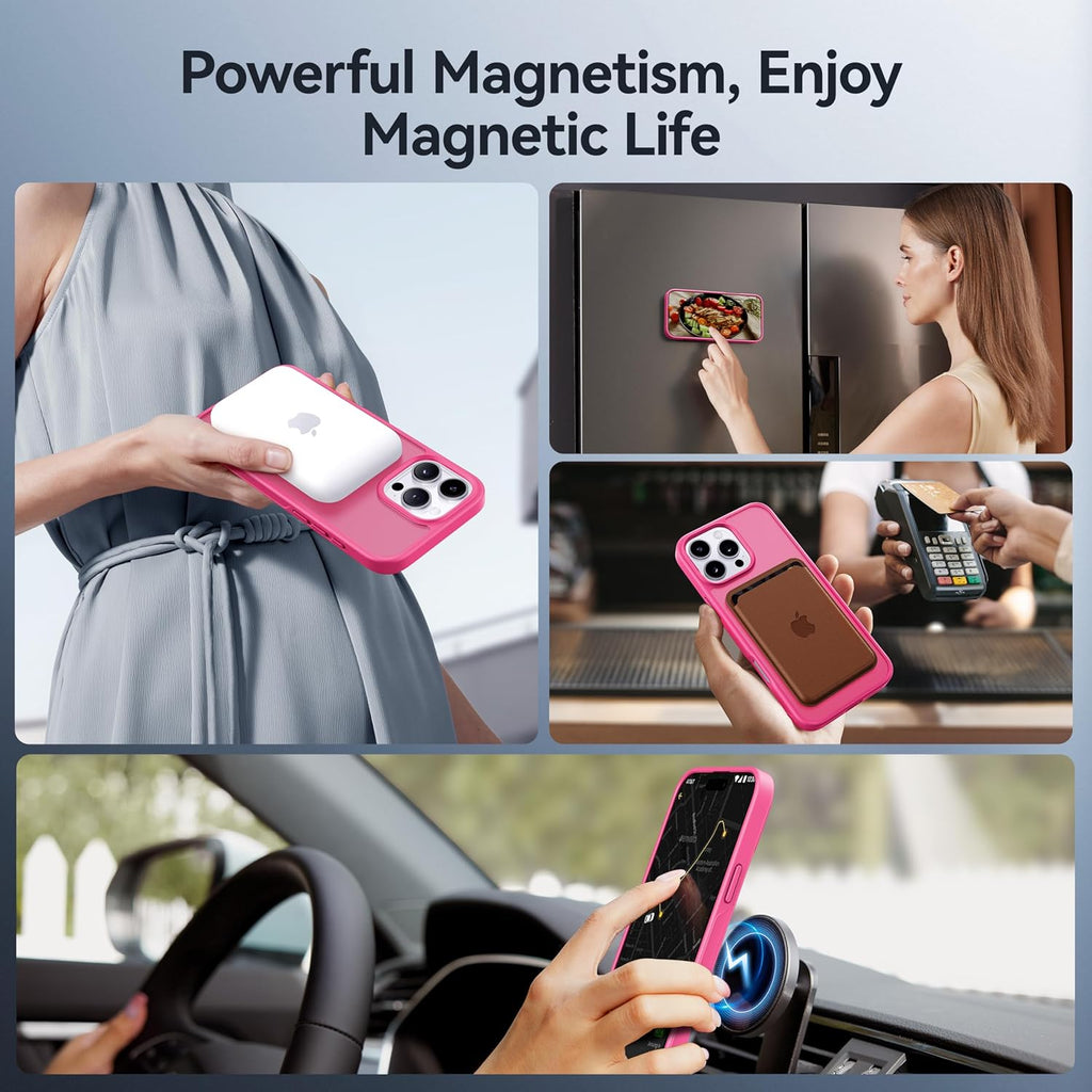 CASEKOO Designed for iPhone 14 Pro Max Case with Magnetic Invisible Stand [Military Drop Protection] [Compatible with MagSafe] Shockproof Slim Translucent Matte Promax Case 6.7 Inch, Hot Pink