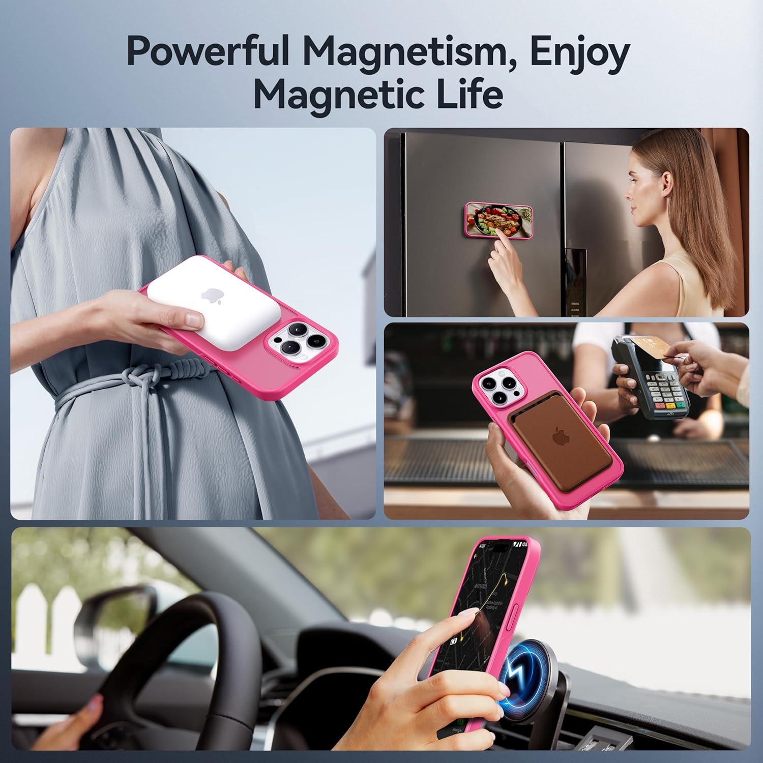 CASEKOO Designed for iPhone 14 Pro Max Case with Magnetic Invisible Stand [Military Drop Protection] [Compatible with MagSafe] Shockproof Slim Translucent Matte Promax Case 6.7 Inch, Hot Pink