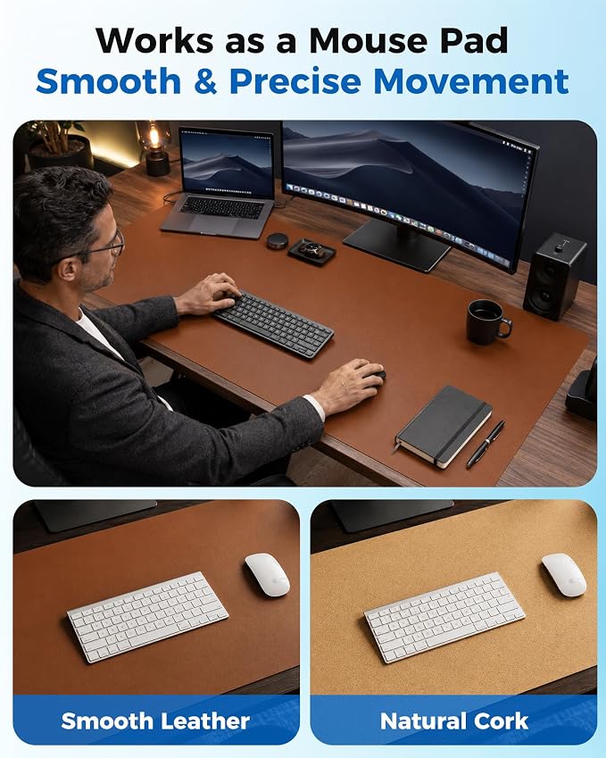 Aothia Double-Sided Desk Pad, 37.8"x17" Leather Desk Mat, Eco Cork Desk Pad - Image 3
