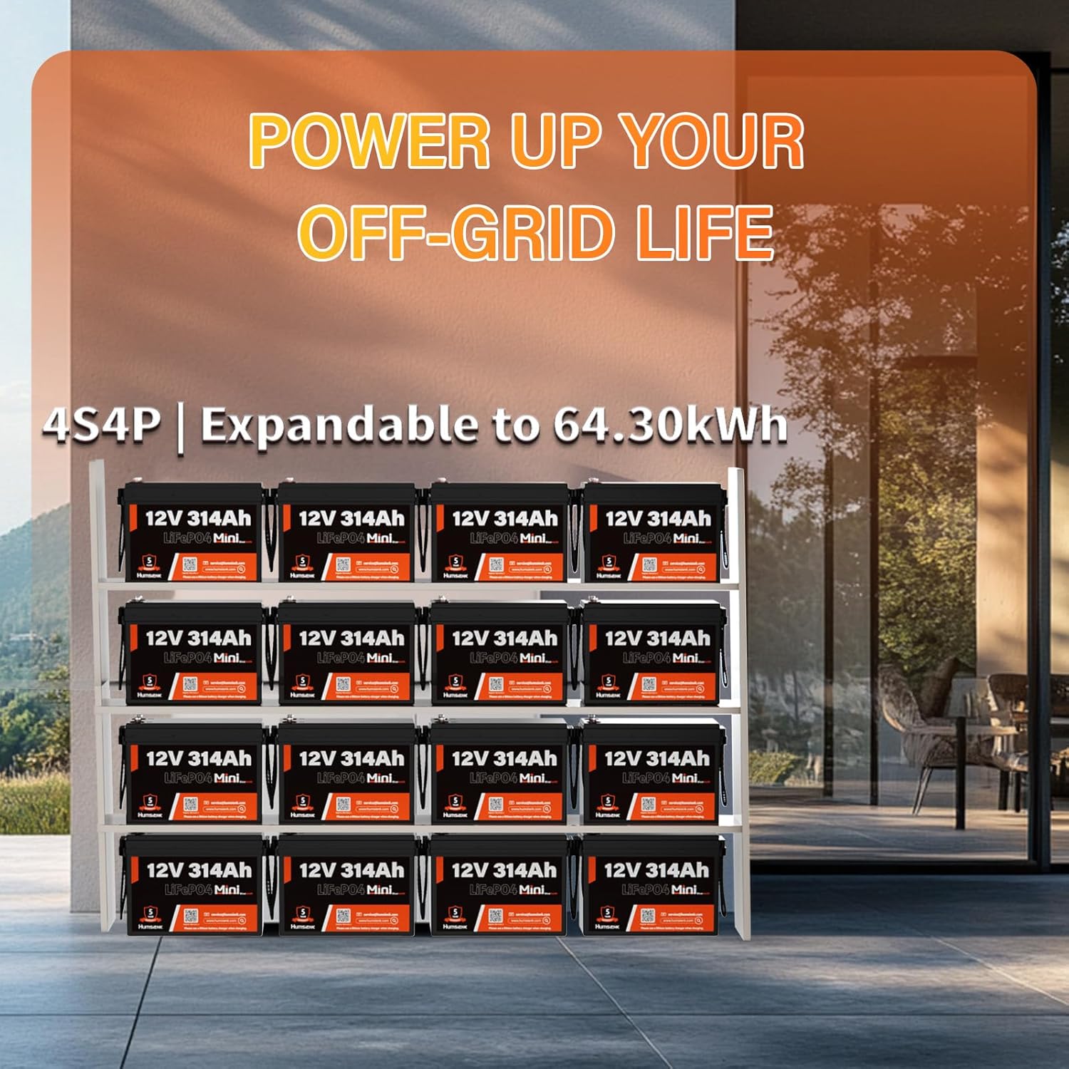 12V 314Ah LiFePO4 Lithium Battery Max. 4019Wh Energy, 15000+ Deep Cycles,100A BMS Lithium Iron Phosphate Rechargeable Battery Great for RV, Marine and Off Grid Applications, 4 PACK