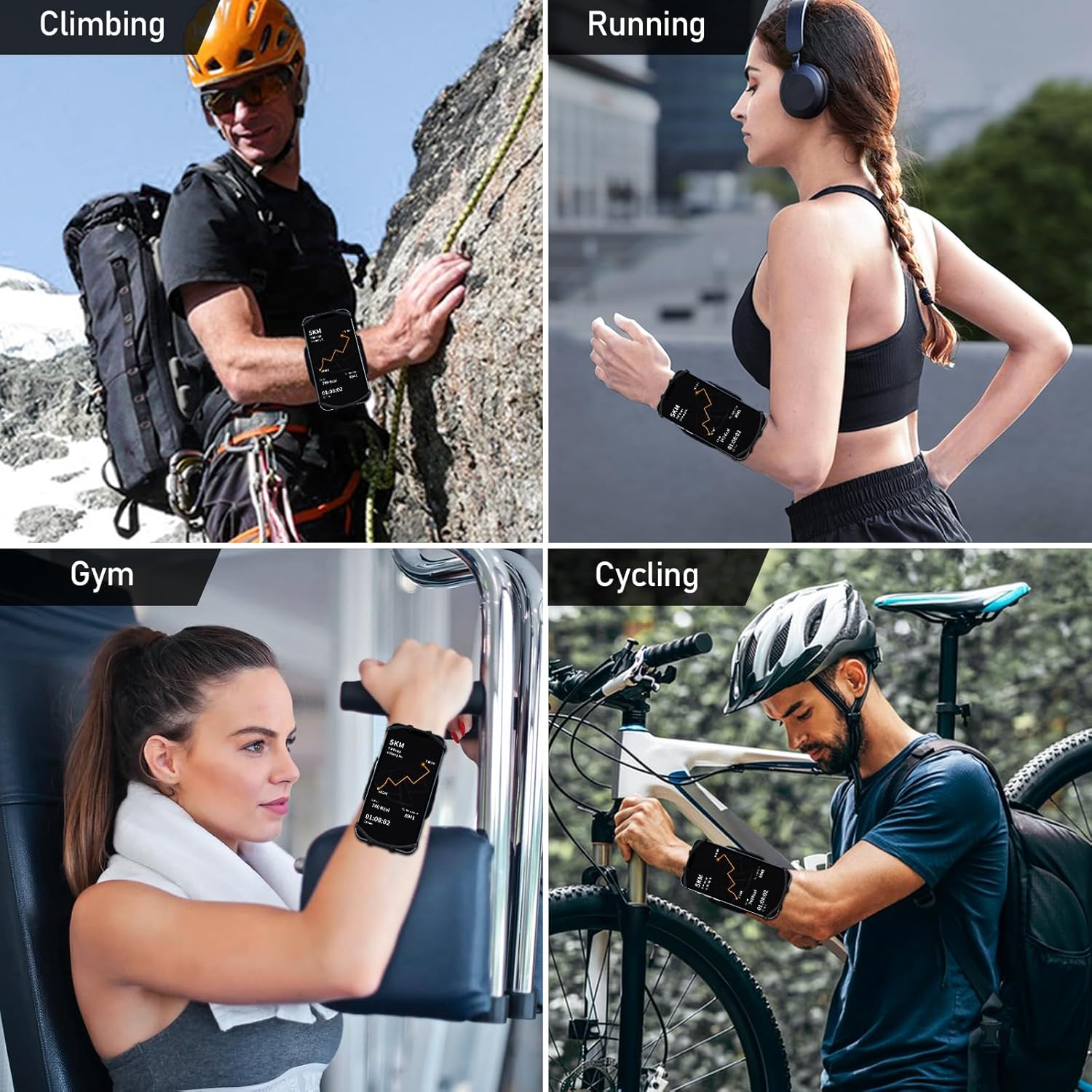 Wristband Phone Holder for Running,Forearm Armbands 360° Rotatable & Detachable Compatible with All 4.5-7 inch Cellphone for iPhone 16/15/14/Pro/ProMax/13/12/11/mini/XS/XR,for Workout Jogging
