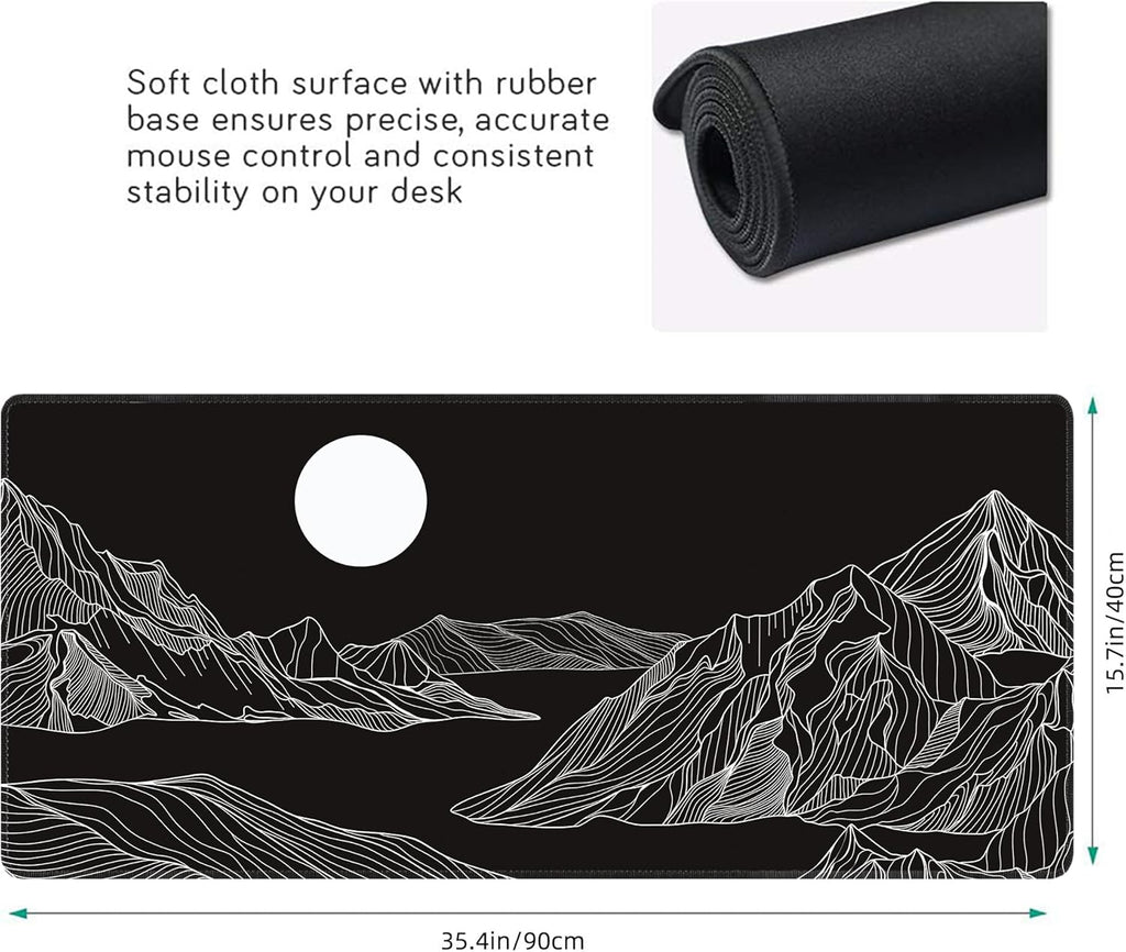 Black and White Mountain Large Mouse Pad,Gaming Keyboard Desk Pad,Extended Mouse Mat Non-Slip Rubber Base with Stitched Edges for Office Game Home XXL 35.4"x15.7"