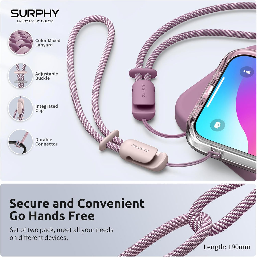 SURPHY 2 Pack Phone Lanyard for Cellphone Case, Phone Wrist Strap for Case, Cellphone Strap with 2-Color Braided, Charm Wrist Lanyard for Women, Cellphone Wrist Lanyard for Women, Pink & Lilac Purple