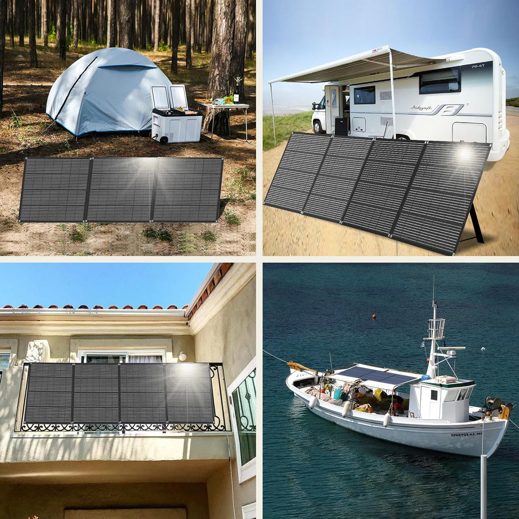 310W 18V Portable Foldable Solar Panel Monocrystalline ETFE 24% High Efficiency Foldable Kickstand Ultra-Light Waterproof IP65 Solar Charger for Power Station Off Grid Outdoor